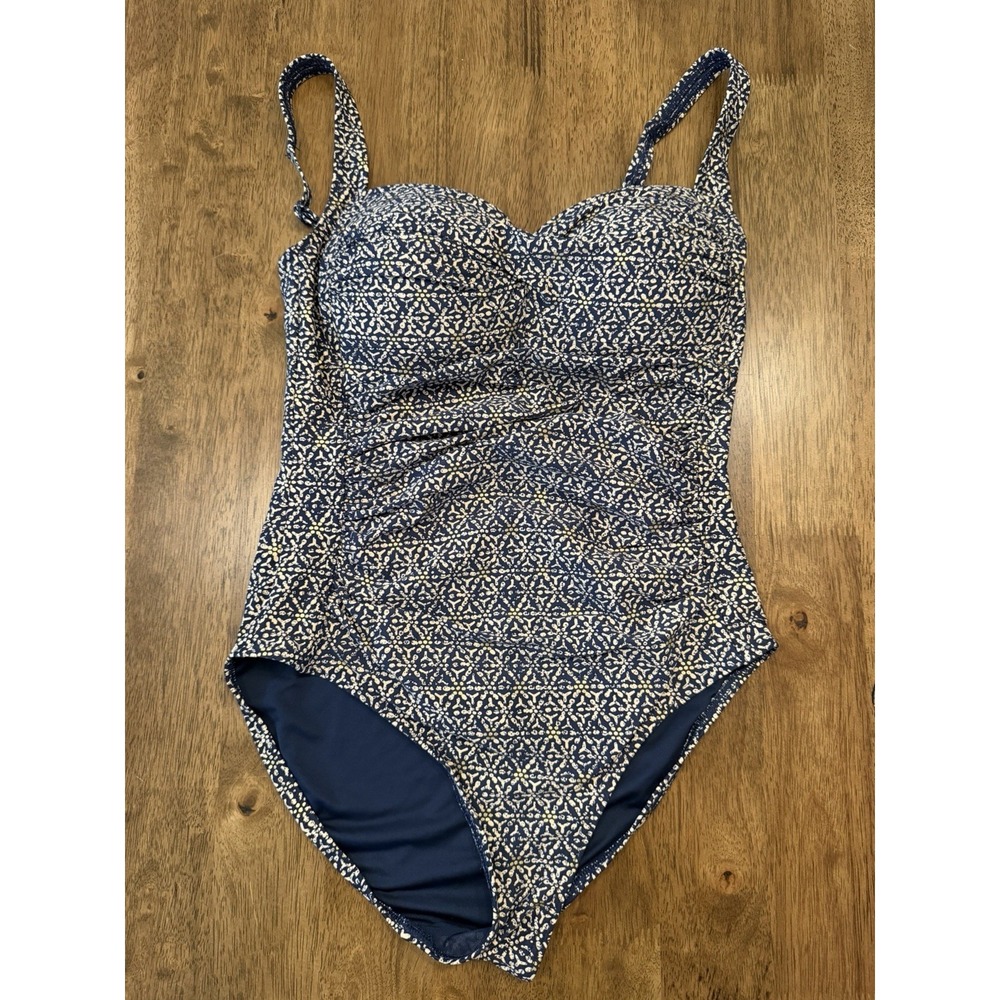 Nip Tuck Bond Eye Australia One Piece Swimsuit Navy Blue & Gold Print Size US 6